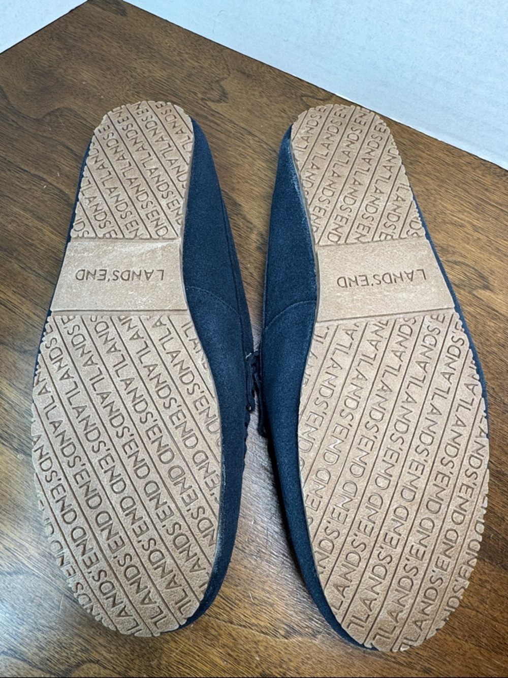 NWOT Lands End Suede Slip-on Moccasin Mules Hard-sole Slippers Navy, Womens 9 - Picture 12 of 13